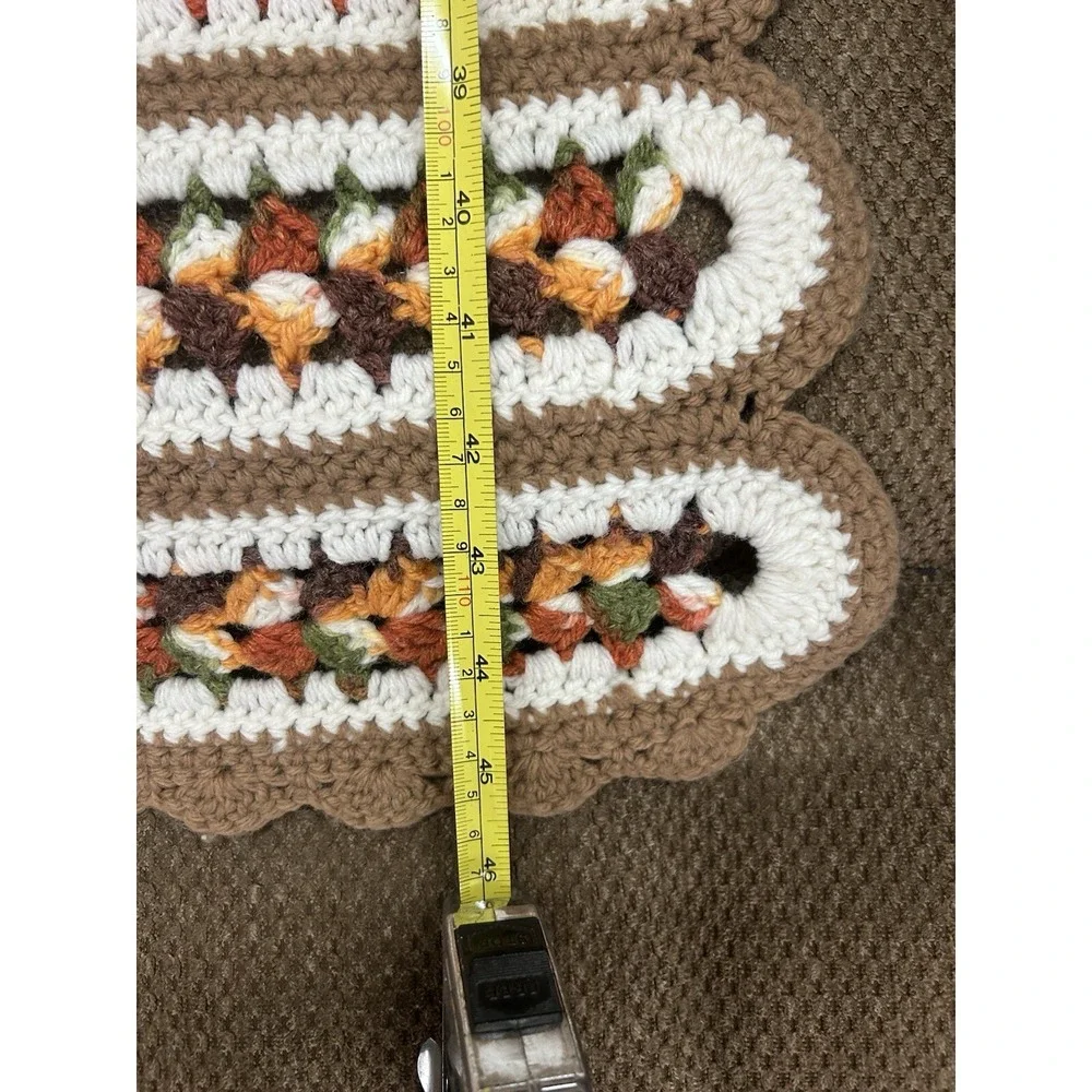 Vintage Crochet Afghan Blanket Throw Fall Brown/Rust/Green/Yellow/Orange 45